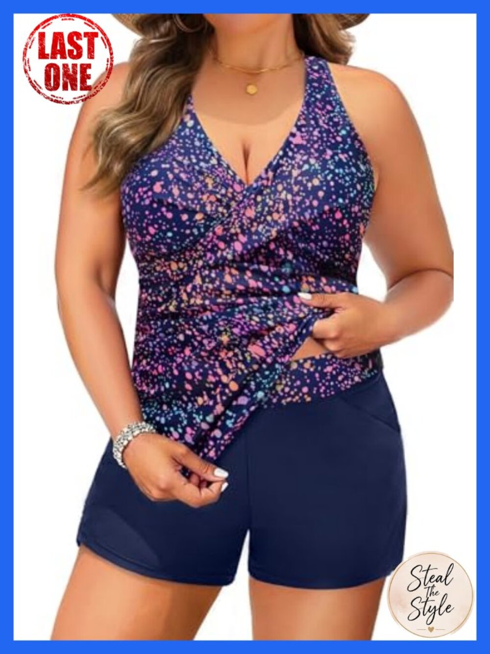 Plus Size Tankini Swimset Tummy Control 2 Piece Bathing Suit with Pockets Shorts
